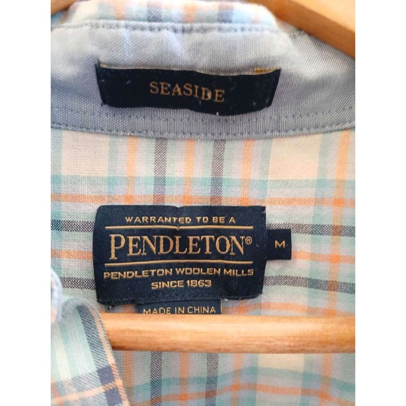 Pendleton Seaside Mens Medium Blue Plaid Short Sleeve Button Down Shirt Cotton - Picture 2 of 2